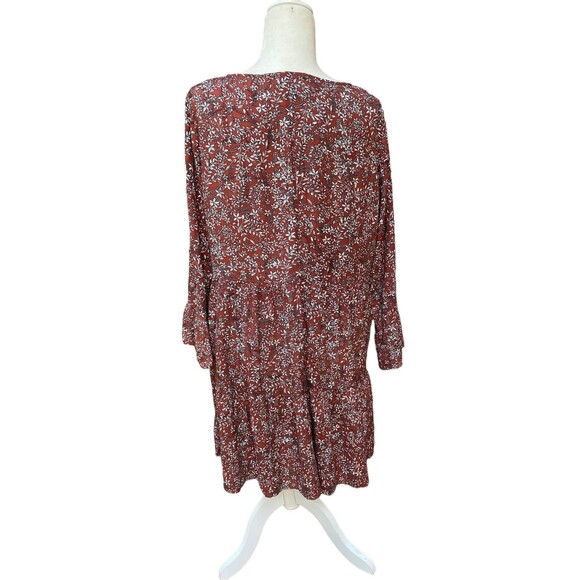 Emery Rose Tiered rust red white black floral A-line Dress Lightweight Size L - Picture 5 of 7